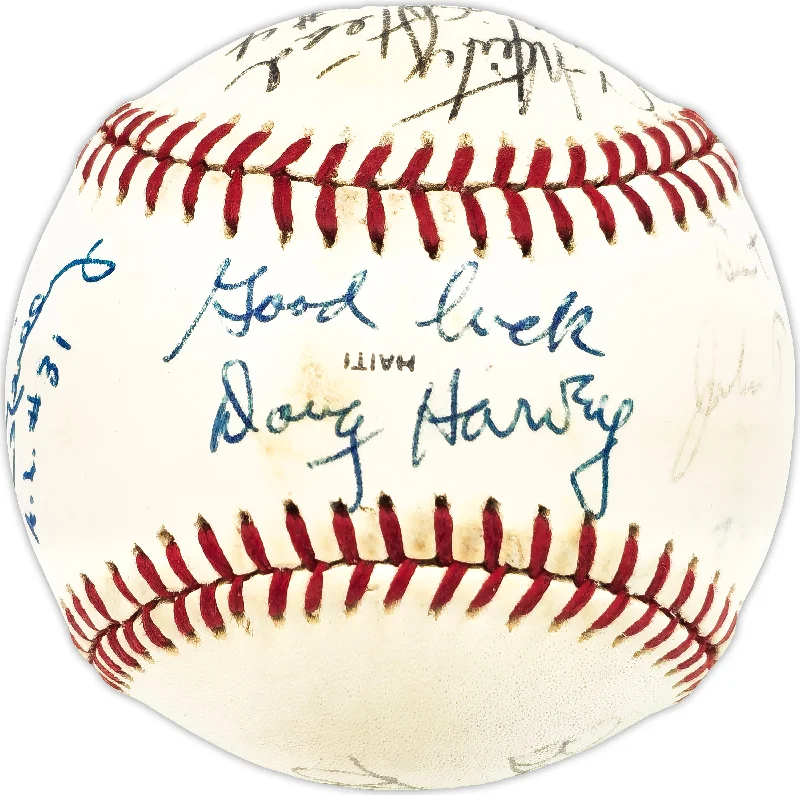 1982 All Star Umpires Autographed Official 1982 All Star Game Logo MLB Baseball With 6 Signatures Including Doug Harvey JSA #LL64979