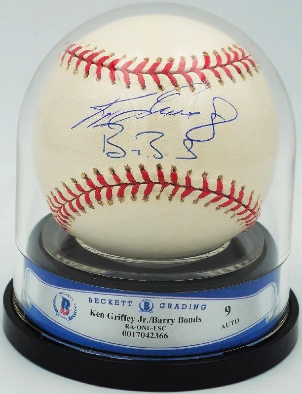 Barry Bonds & Ken Griffey Jr. Autographed Official NL Baseball Auto Grade Mint 9 Beckett BAS #17042366