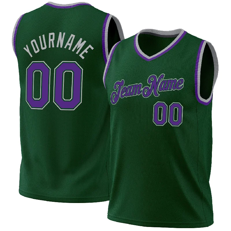 Custom Hunter Green Purple Green-Gray Authentic Throwback Basketball Jersey