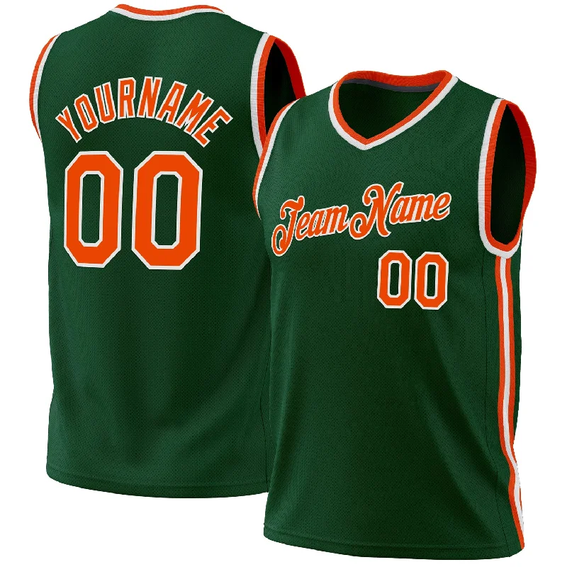 Custom Hunter Green Orange-White Authentic Throwback Basketball Jersey