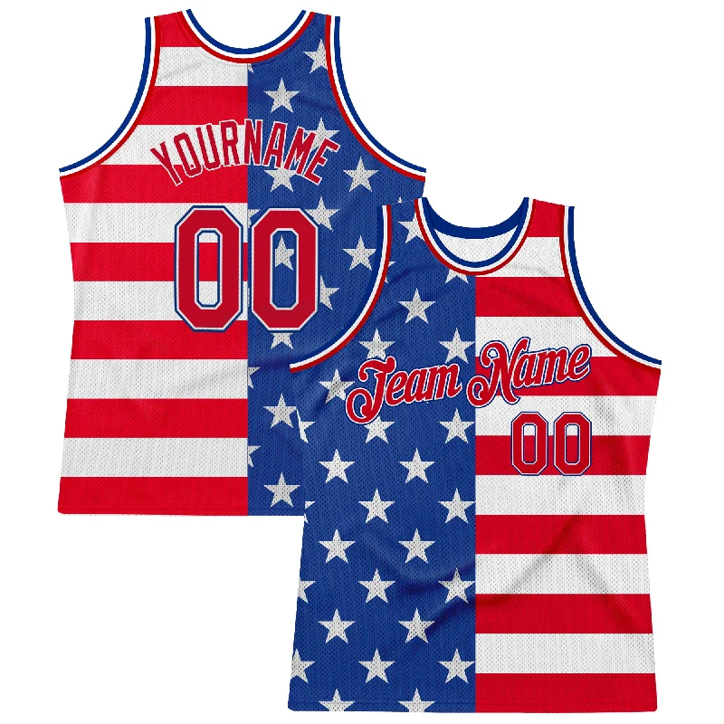 Custom Royal Red-White 3D Pattern Design American Flag Authentic Basketball Jersey