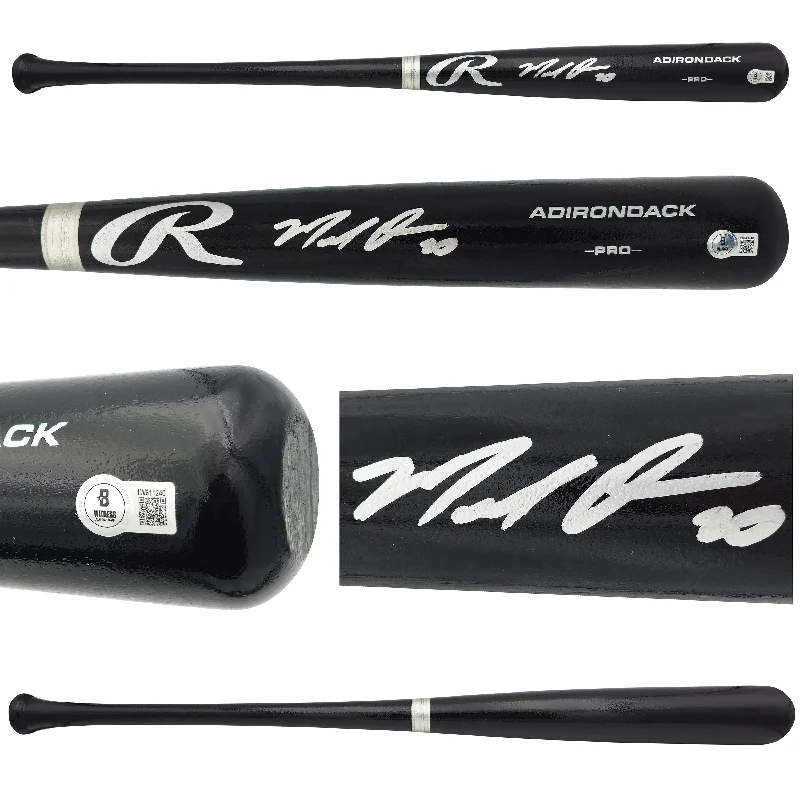 Marcell Ozuna Autographed Black Rawlings Adirondack Baseball Bat Atlanta Braves Beckett BAS Witness Stock #234038