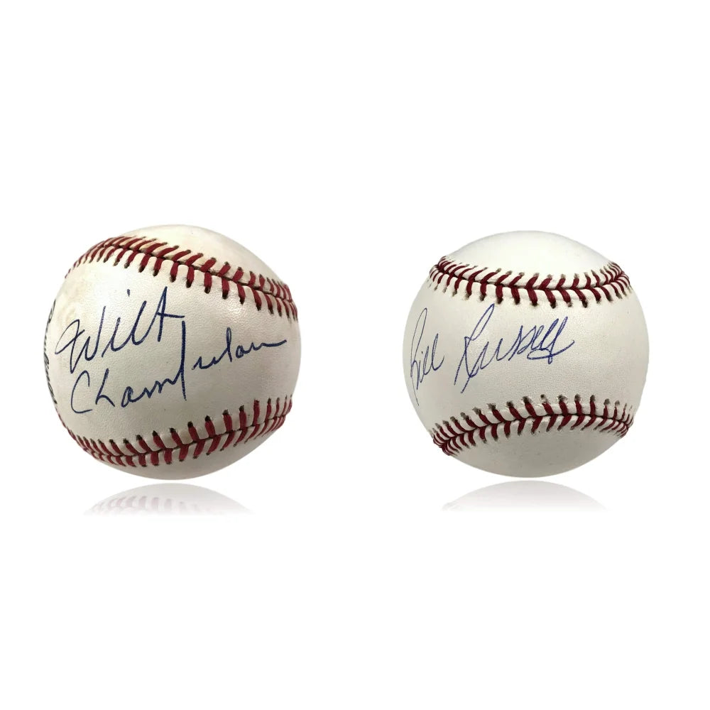 Wilt Chamberlain / Bill Russell Signed OMLB Baseballs Autograph COA JSA OA