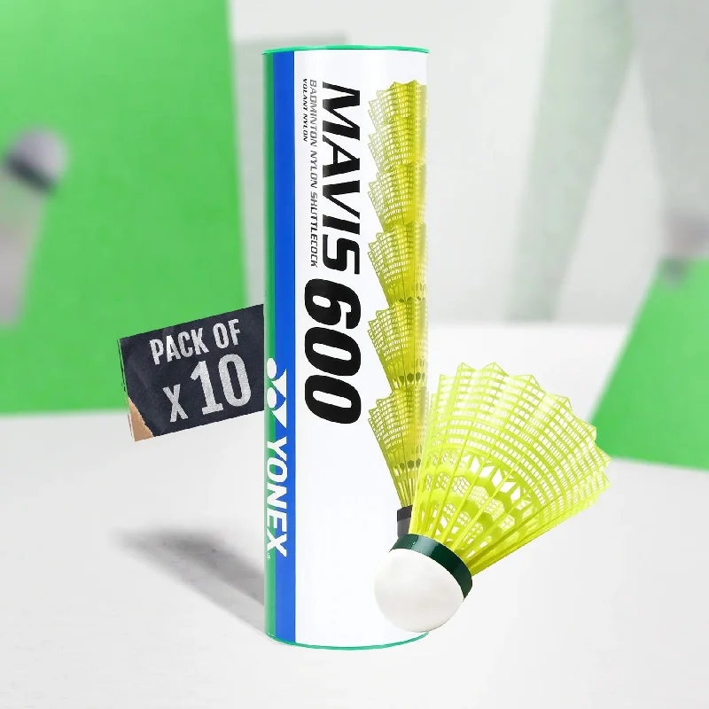 YONEX Mavis 600 (Pack Of 10) Nylon Badminton Shuttlecock (Green Cap)