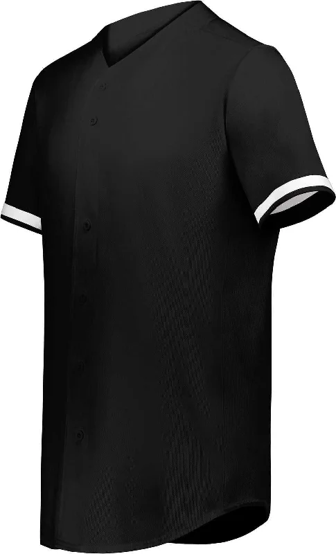 Augusta 6909 Cutter+ Full Button Baseball Jersey - Black White