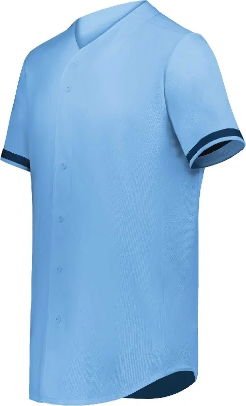 Augusta 6909 Cutter+ Full Button Baseball Jersey - Columbia Blue Navy