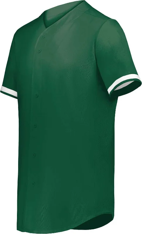 Augusta 6909 Cutter+ Full Button Baseball Jersey - Dark Green White