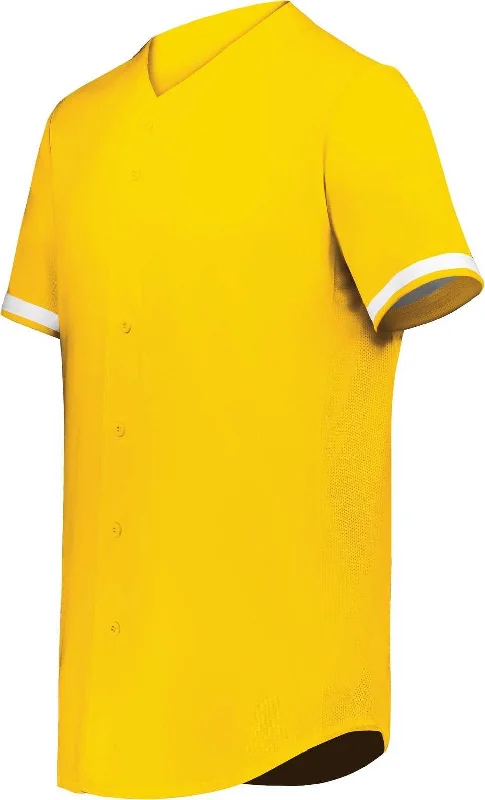 Augusta 6909 Cutter+ Full Button Baseball Jersey - Gold White