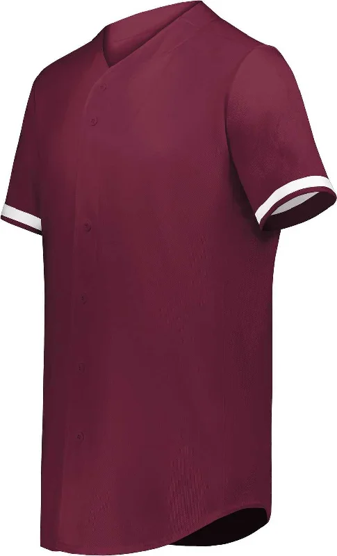 Augusta 6909 Cutter+ Full Button Baseball Jersey - Maroon White