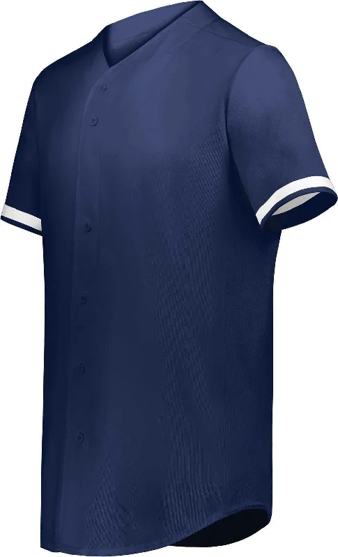 Augusta 6909 Cutter+ Full Button Baseball Jersey - Navy White