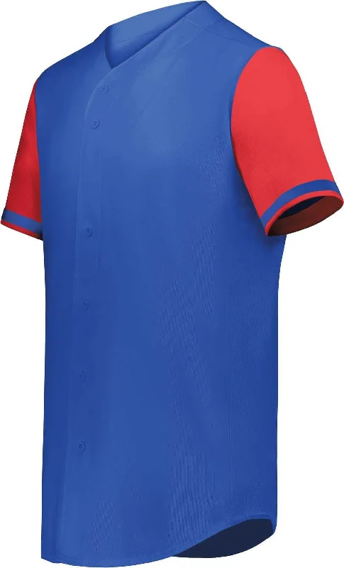 Augusta 6909 Cutter+ Full Button Baseball Jersey - Royal Scarlet