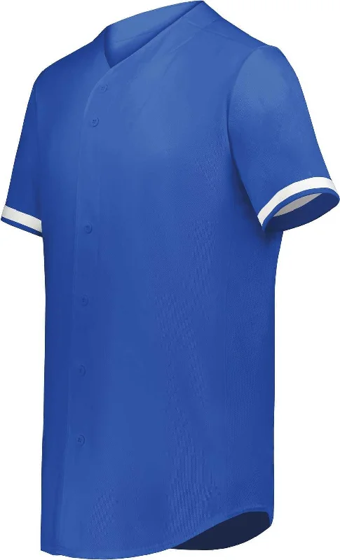 Augusta 6909 Cutter+ Full Button Baseball Jersey - Royal White