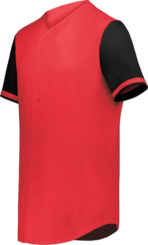 Augusta 6909 Cutter+ Full Button Baseball Jersey - Scarlet Black