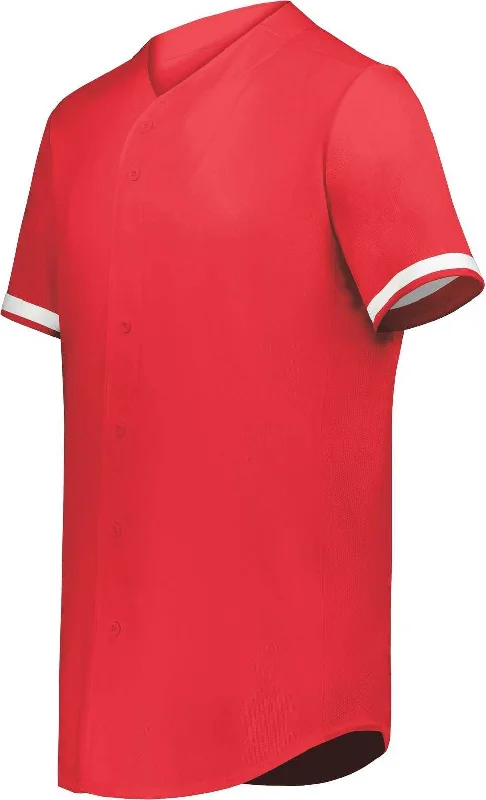 Augusta 6909 Cutter+ Full Button Baseball Jersey - Scarlet White