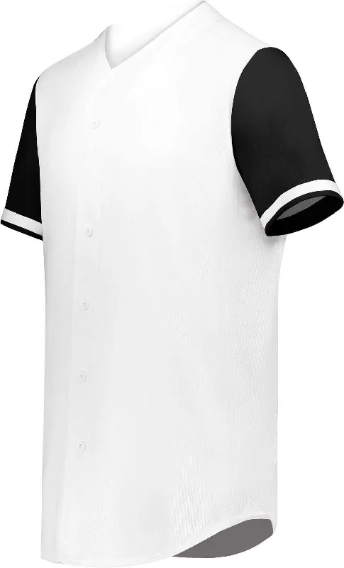 Augusta 6909 Cutter+ Full Button Baseball Jersey - White Black