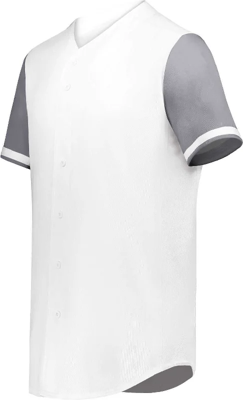 Augusta 6909 Cutter+ Full Button Baseball Jersey - White Graphite