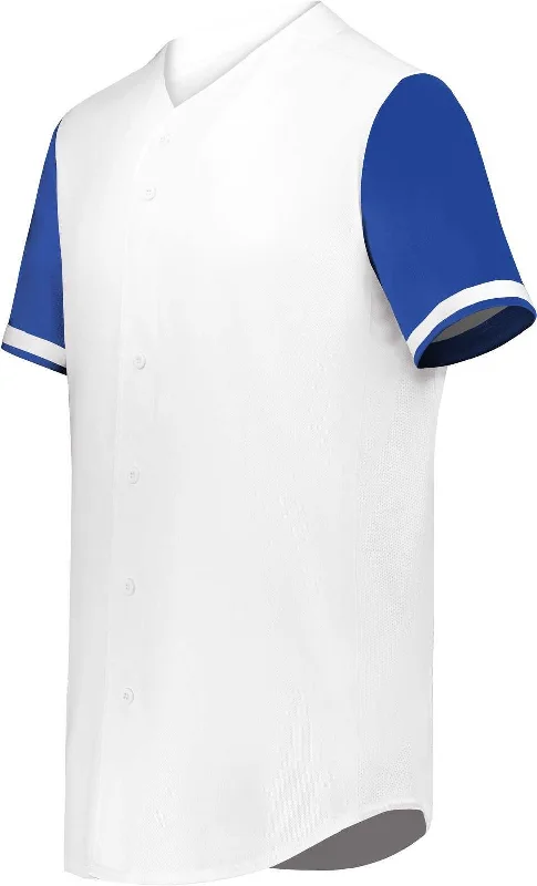 Augusta 6909 Cutter+ Full Button Baseball Jersey - White Royal