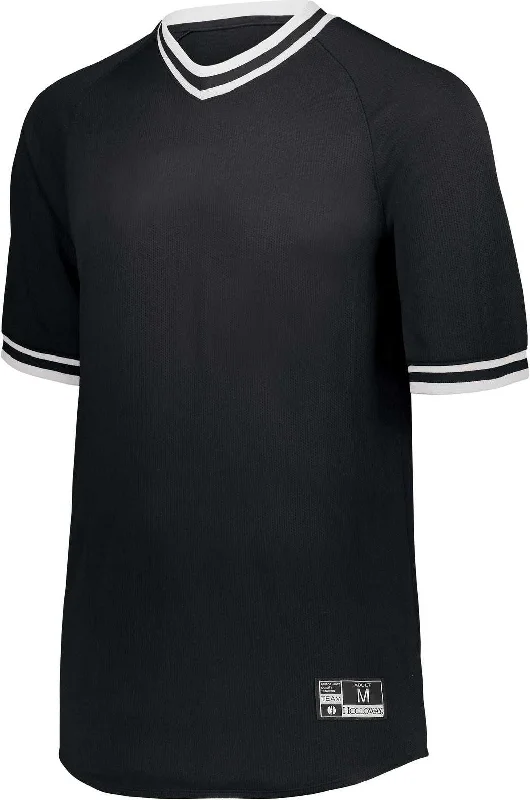 Holloway 221021 Retro V-Neck Baseball Jersey - Black White