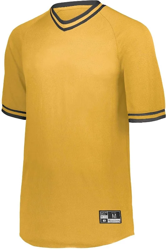 Holloway 221021 Retro V-Neck Baseball Jersey - Light Gold Black