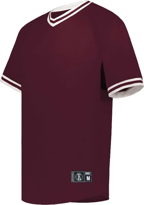 Holloway 221021 Retro V-Neck Baseball Jersey - Maroon White