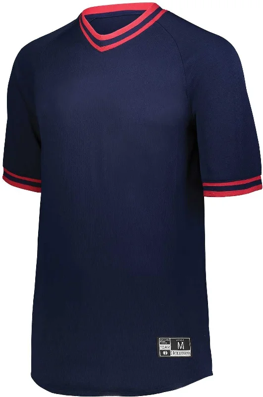 Holloway 221021 Retro V-Neck Baseball Jersey - Navy Scarlet