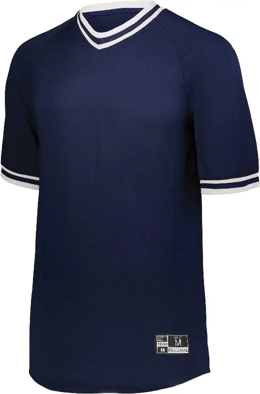 Holloway 221021 Retro V-Neck Baseball Jersey - Navy White