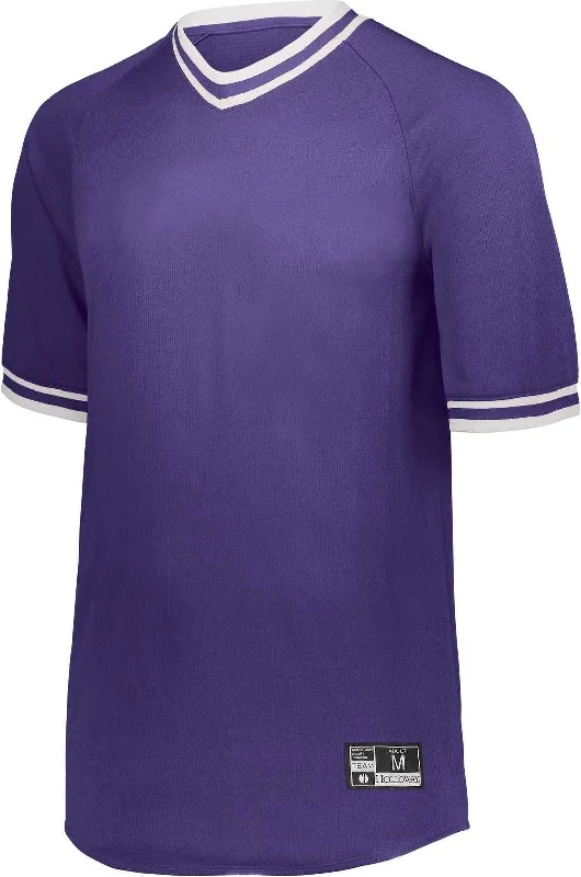 Holloway 221021 Retro V-Neck Baseball Jersey - Purple White