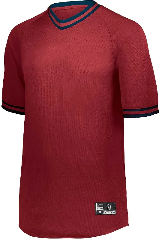 Holloway 221021 Retro V-Neck Baseball Jersey - Scarlet Navy