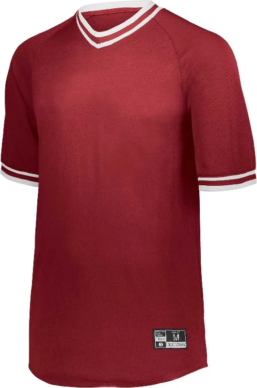 Holloway 221021 Retro V-Neck Baseball Jersey - Scarlet White