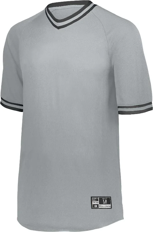 Holloway 221021 Retro V-Neck Baseball Jersey - Silver Black