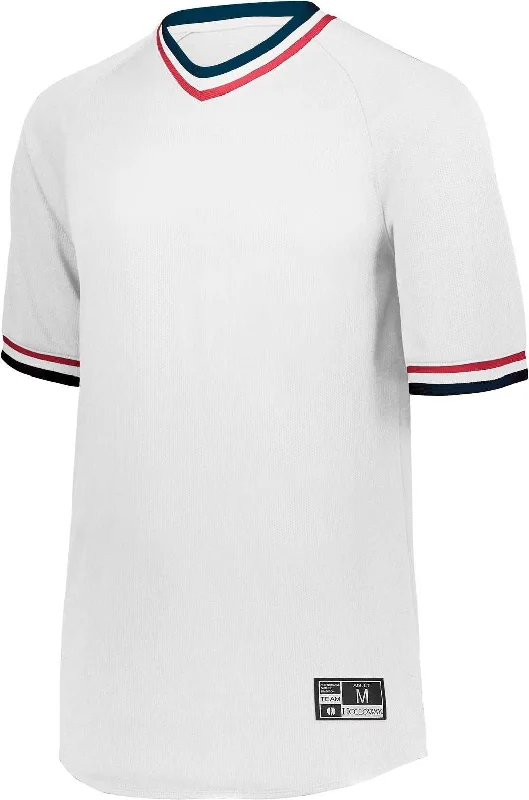 Holloway 221021 Retro V-Neck Baseball Jersey - White Navy Scarlet