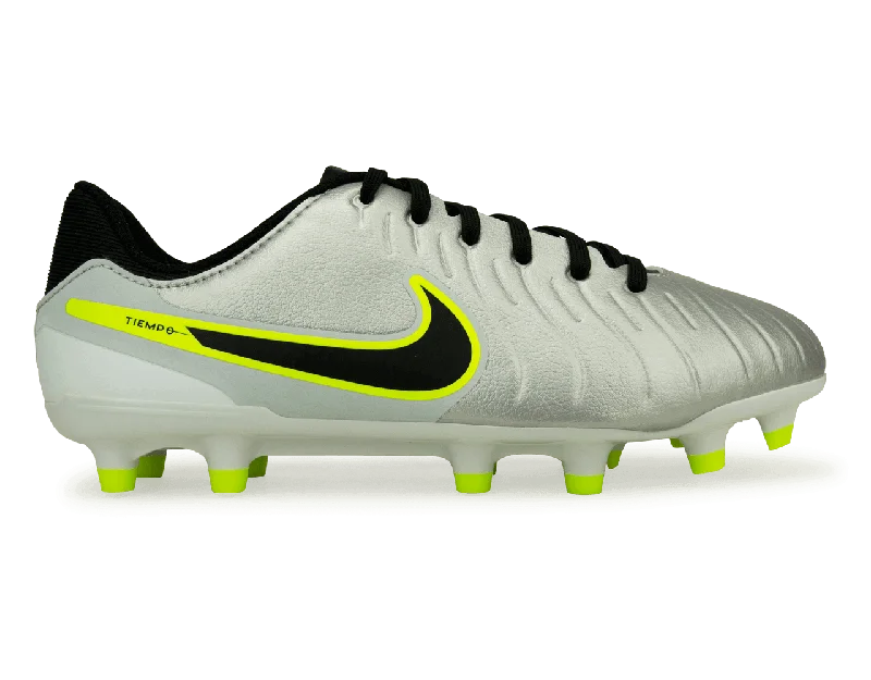 Nike Kids Tiempo Legend 10 Academy FG/MG Silver/Black/Volt