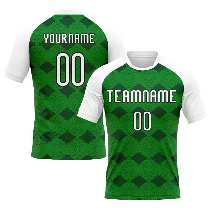 Custom Kelly Green White-Black Geometric Shape Sublimation Volleyball Uniform Jersey