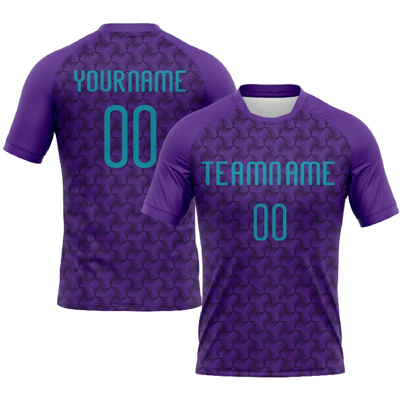 Custom Purple Teal-Black Geometric Shape Sublimation Volleyball Uniform Jersey