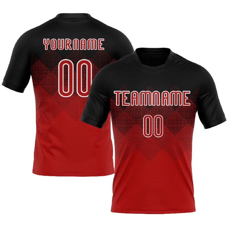 Custom Red Black-White Geometric Shape Sublimation Volleyball Uniform Jersey