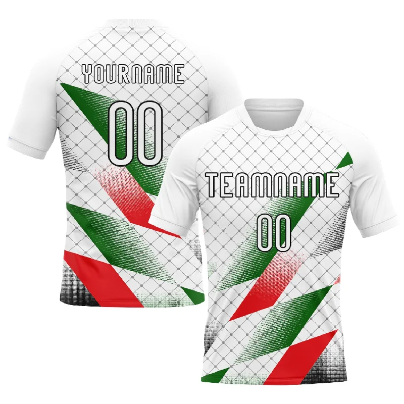 Custom White Black Red-Kelly Green Palestine Geometric Shape Sublimation Volleyball Uniform Jersey