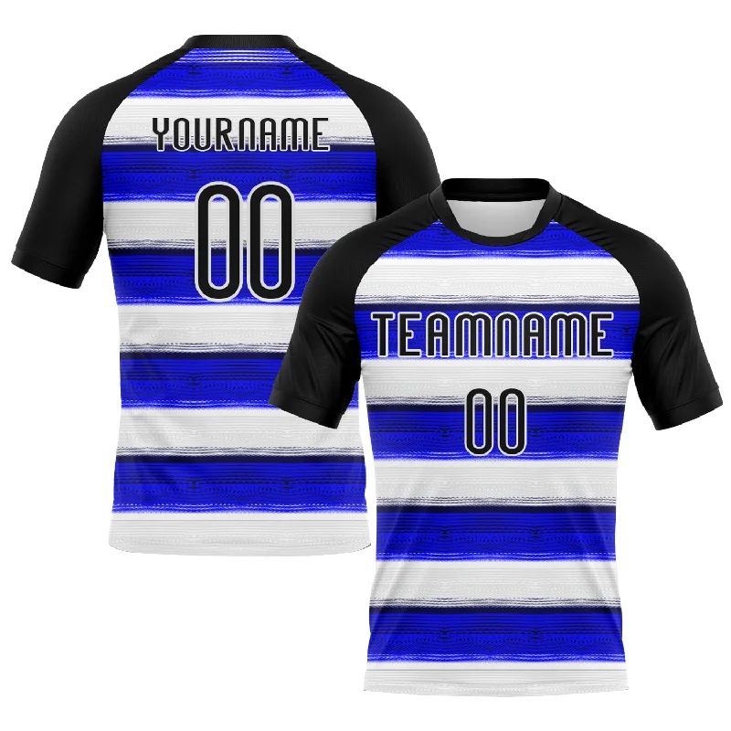 Custom Thunder Blue Black-White Lines Sublimation Volleyball Uniform Jersey